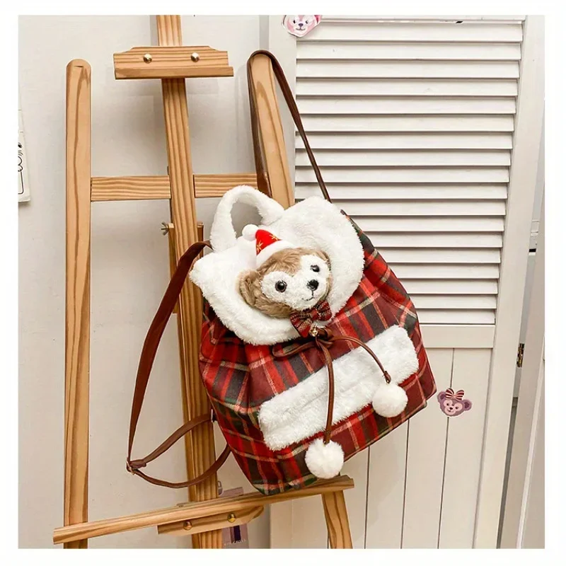 Disney New Duffy Bear Pluszowy plecak z kreskówek Kawaii Świąteczny styl Duża pojemność Wygodna torba Modny damski plecak MINISO