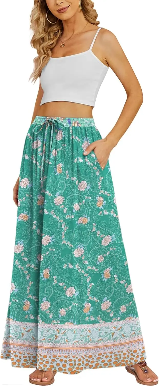 Luxy Trio Gonna floreale Boho da donna 2025 Gonne lunghe casual elastiche a vita alta Gonna lunga da spiaggia fluida