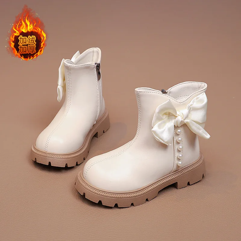 

Winter Girls' Low Cut Fashion Boots with Side Zipper And Pearl Decoration Comfortable Children's Footwear Elegant Design