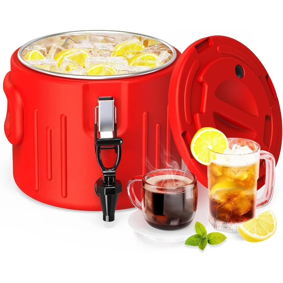

Insulated Beverage Dispenser 2 Gallon Ice and Hot Drink Dispenser with 304 Stainless Steel Interior and Spout Portable Hot Wate