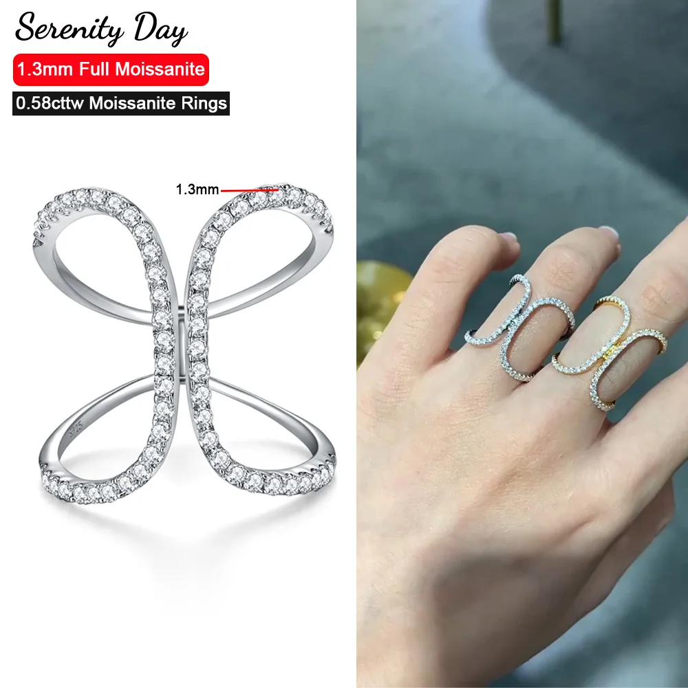 serenity day moissanite aneis de casamento para mulheres s925 bandas de prata banhado a ouro branco 18k fine jewelry 058cttw d color 13 mm completo 01