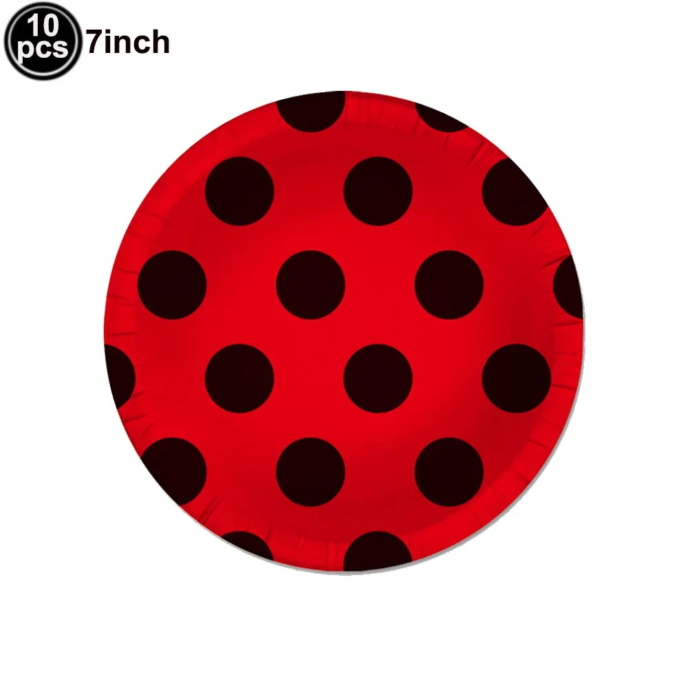 Ladybug Birthday Party Tableware Red and Black Dots Disposable Plates Napkins Cups Tablecloth Baby Shower Kids Party Supplies