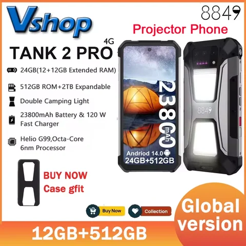 Unihertz 8849 Tank 2 Pro Wytrzymały telefon 12 GB + 512 GB Projektor noktowizyjny 6,79 "FHD Android 14 100 MP 23800 mAh 4G Smartphone