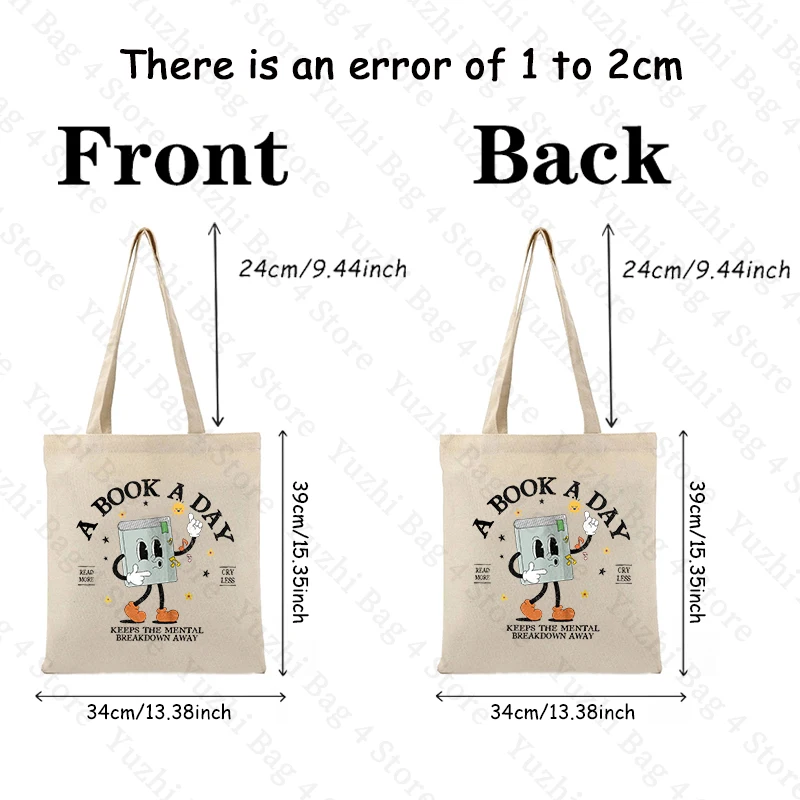 A Book A Day Pattern Shopping Bag Book Lover Large Capacity Shoulder Bag Women Canvas Bag Birthday Gift Bookworm