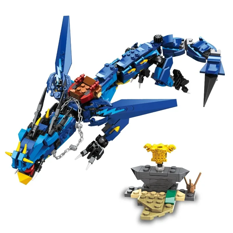 Película clásica trueno dragón azul y Mech volador dragón verde bloques de construcción juguetes educativos regalos de cumpleaños