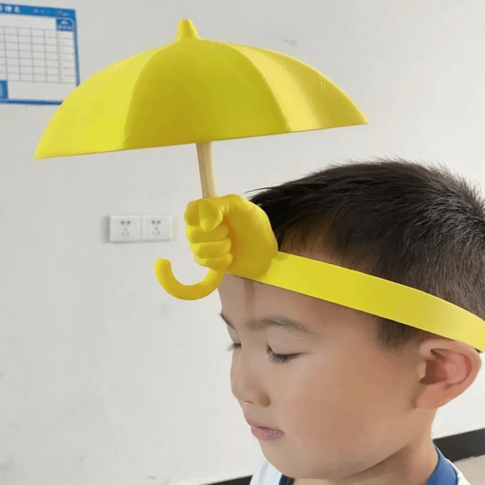 Photo Prop 3D-Printed Umbrella Hat Hand-Shaped PLA Material Mini Parasol Sun Cap Adjustable Yellow Creative Headwear Outdoor