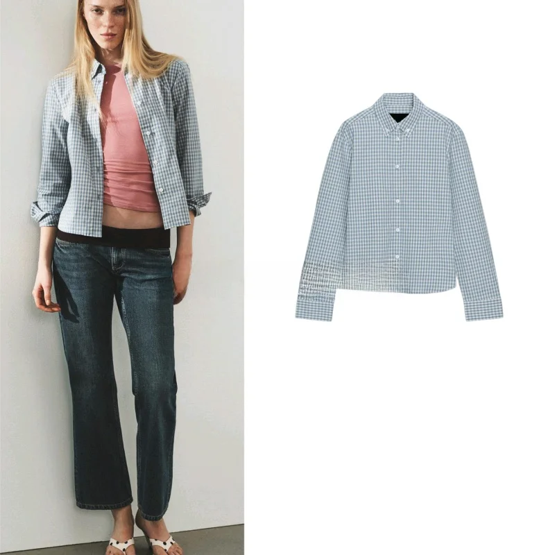 

Spring New Women's Slim Fit Shirt Turn-down Collar Long Sleeve Back Color Block Stripe Polyester Fiber Skin-friendly Breathable