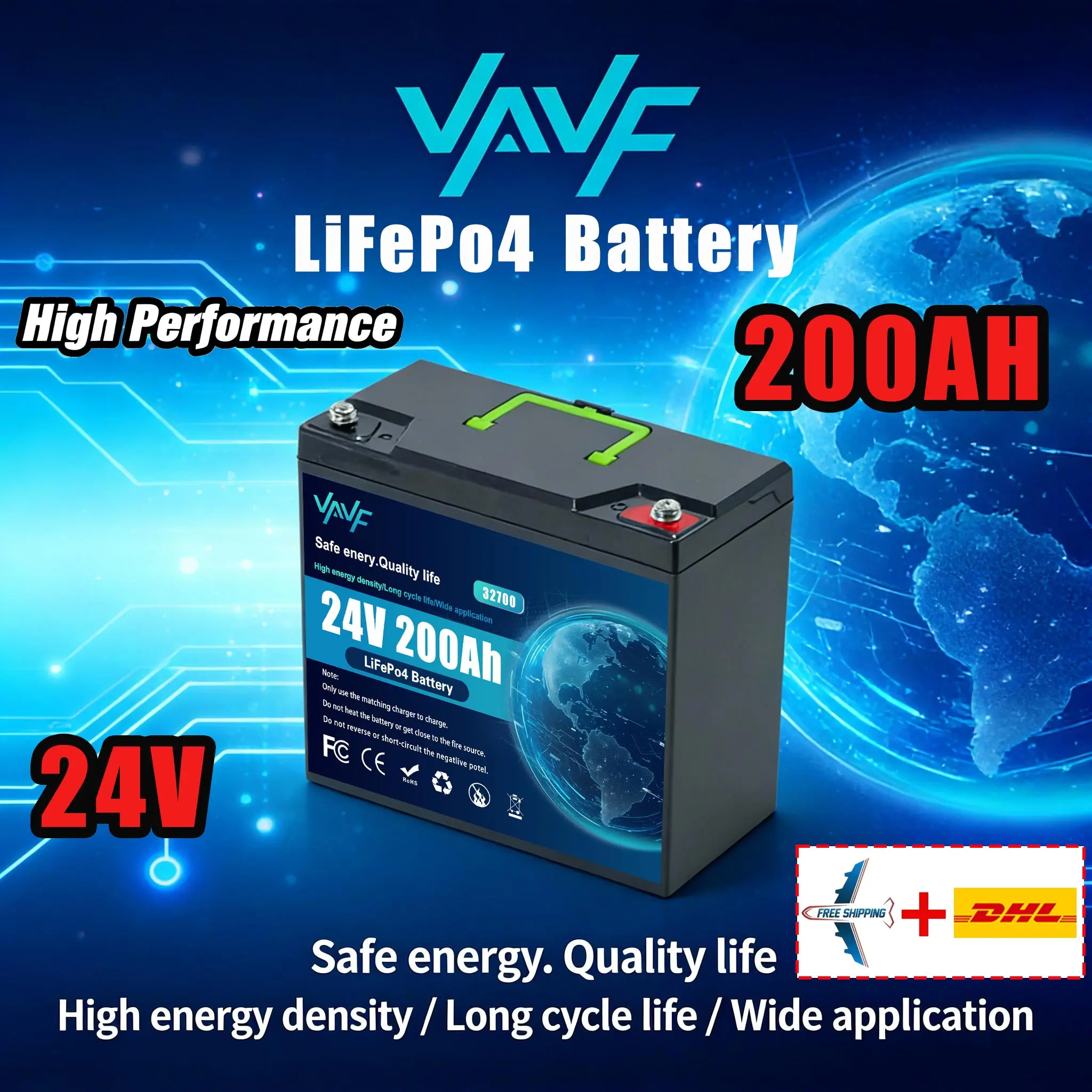 

Solar Battery 24V 200AH ️Lifepo4 Deep Cycle Battery, Integrated BMS-Perfect for Solar Systems, CampersBoats&Cabin Power
