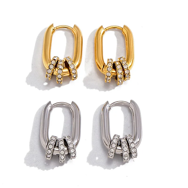 

Apexelle Brand Light Luxury Jewelry Stainless Steel Earrings Inlaid Zircon Circle Earrings Daily Wear Fashion Jewelry