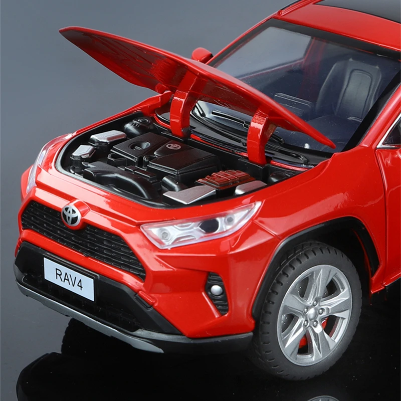 1:24 Toyotas RAV4 SUV Alloy Car Model Diecast Metal Toy Off-road Vehicles Car Model Simulation Sound and Light Children Toy Gift