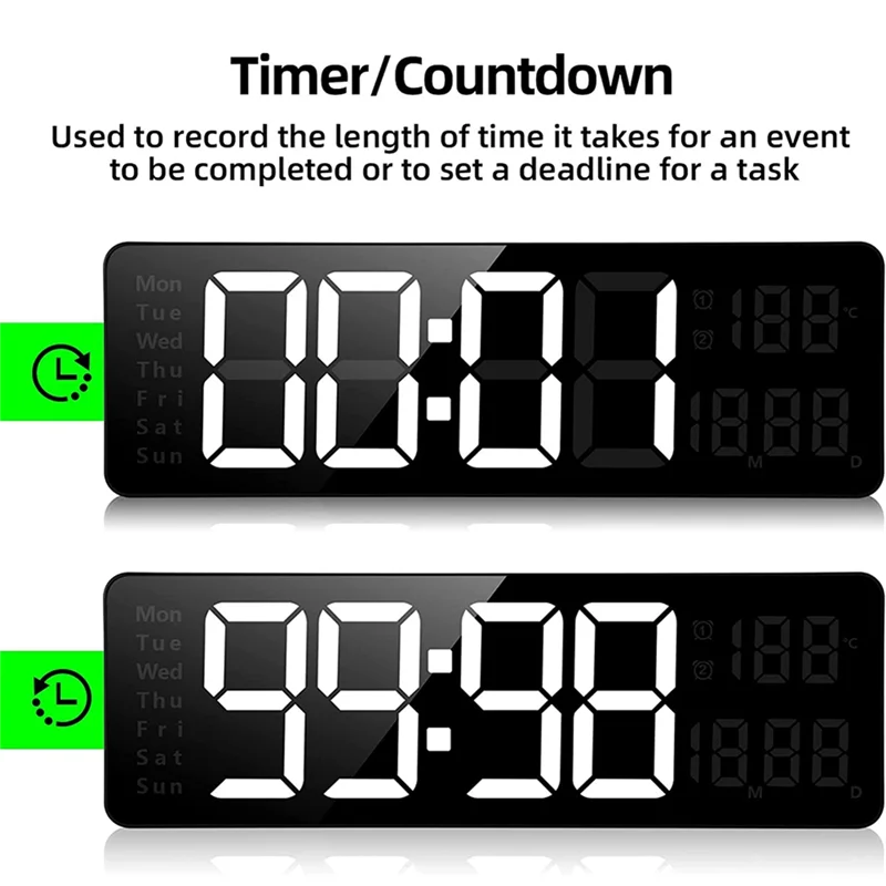 ABKO-13Inch Large Display LED Digital Wall Clock Remote Control Table Alarm Clock Date Week Timer Automatic Dimmer Clock
