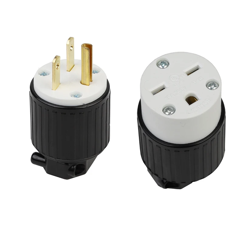 NEMA 6-15P 6-15R Straight Blade Plug Set Male Female Cord End Connectors 15 Amp 250 Volt Replacement Plugs No Wire