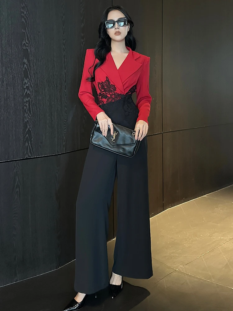 

Женский комбинезон Ele Slimming Color Blo с высокой талией, драпированными широкими штанинами, класса люкс, новинка 2025 года, длинные брюки для офиса, стильный...