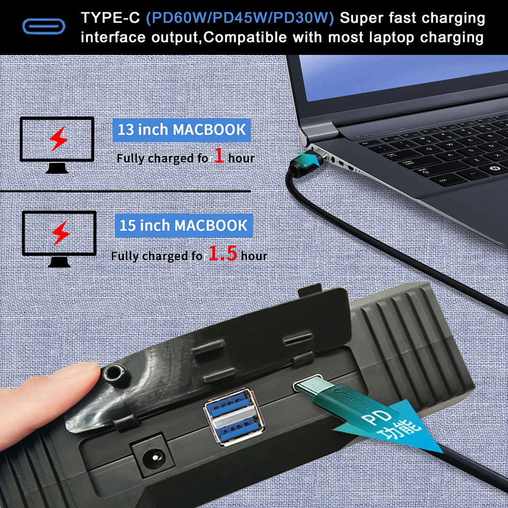 Imagem -06 - Portátil Impulsionador de Emergência Começando Dispositivo para Carregador de Bateria de Carro Diesel 6000a Jump Starter Gás 16.8l até 14.8l Pd60w