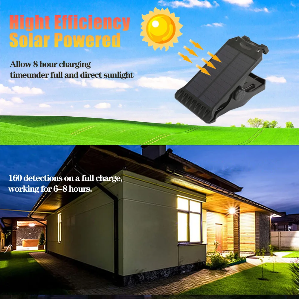 Luz LED Solar con Sensor de movimiento para jardín, luz impermeable IP55 con Clip para exteriores, Camping, garaje, tienda, valla, pared, Patio