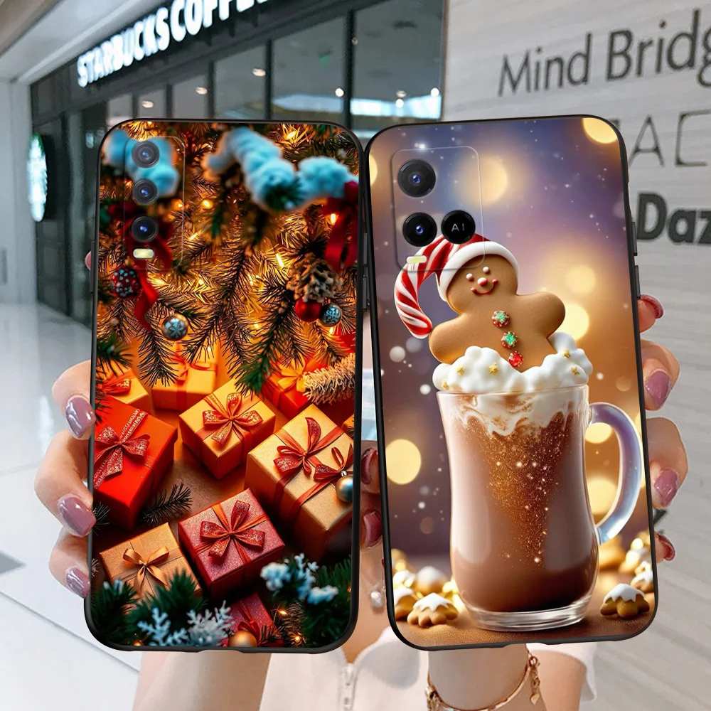 Black Tpu Case For Vivo V5 V5S V7 V9 Youth V11 V11i V15 V17 NEO V20 E V21 V21E V23 V23E PRO 4G 5G happiness Christmas day