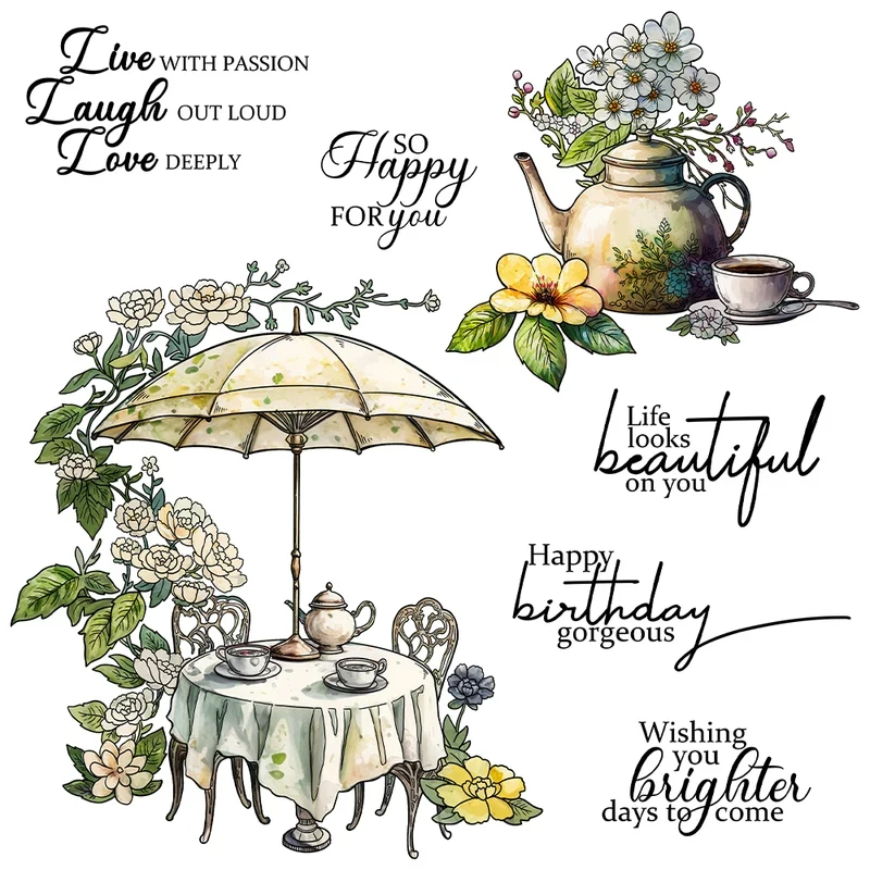 

Vintage Teapot Afternoon Teatime Metal Cutting Dies Clear Stamp DIY Scrapbooking Dies Silicone Stamps for Cards Album