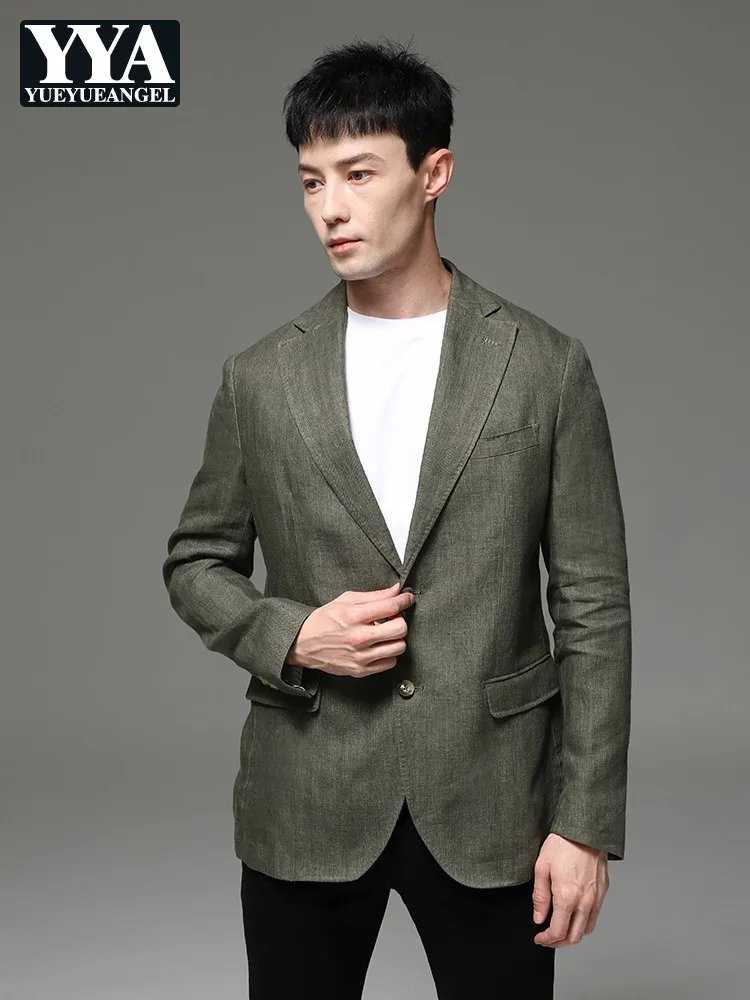 

Fashion Mens Single Breasted Two Button Linen Blazers Slim Fit Spring Autumn Business Casual Gentleman Suit Jacket Outerwear