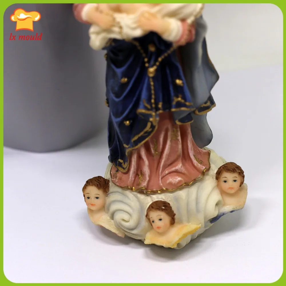 Molde de Silicone 3D para Vela Religiosa, Virgem Treading Nuvem Boneca, Mão DIY Gesso, Soap Wax Mold, Maria Detém Bebê e Três Anjos