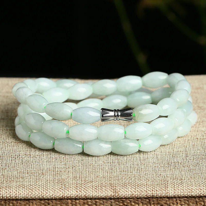 Jade Ice Glutinous Seed Rice Beads Jade Necklace Women's