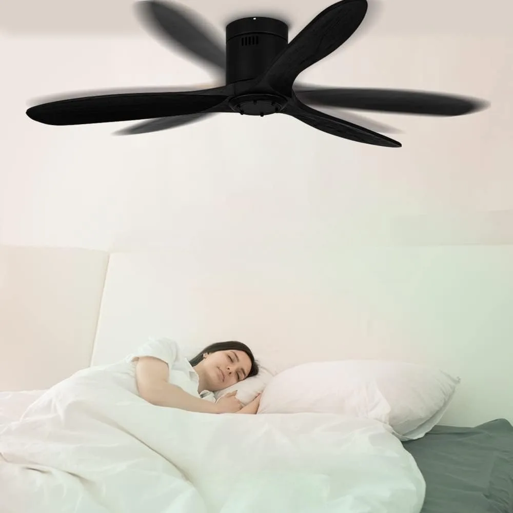 Modern matte ceiling fan, blade, built-in indoor/outdoor matte ceiling fan for terraces, bedrooms and living rooms (black)