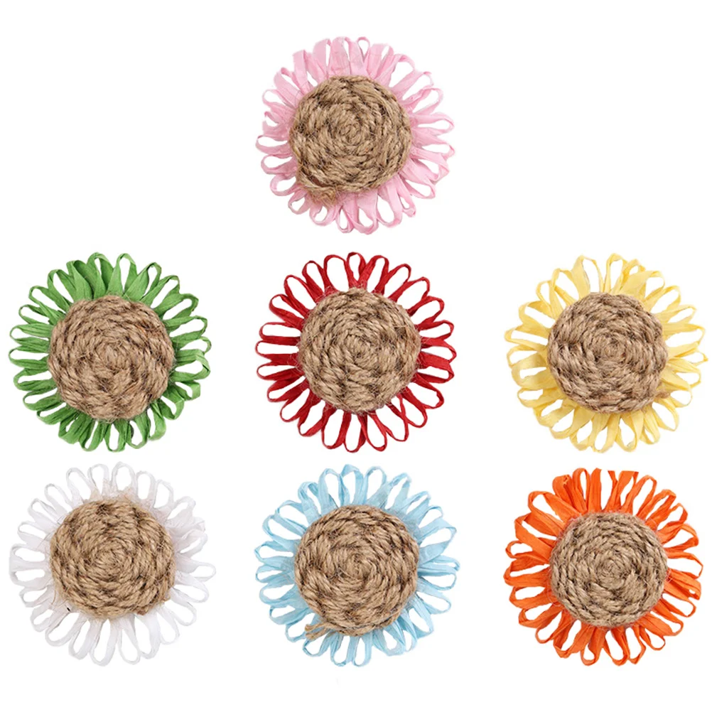 

7Pcs Hemp Rope Flower DIY Handmade Daisy Christmas Decoration Exquisite Rustic Floral Accessories for Home Apparel Headpiece