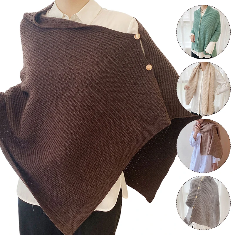 Women's Knitted Scarf Cloak Shawl Cardigan Autumn Winter Multi Versatile Scarf Cape Coat Home Office Air Conditioning Shawl