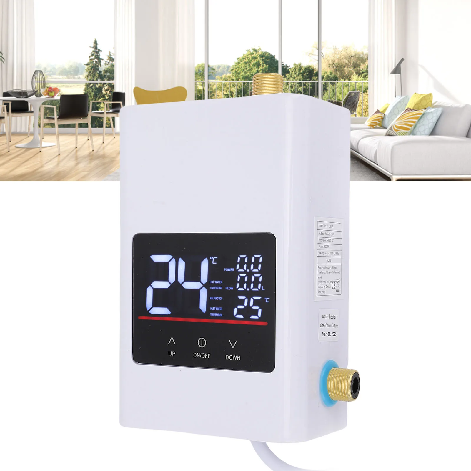 Tankless Water Heater Electric Instant Hot with LCD Touch Digital Screen for Kitchen Bathroom Apartment Home White