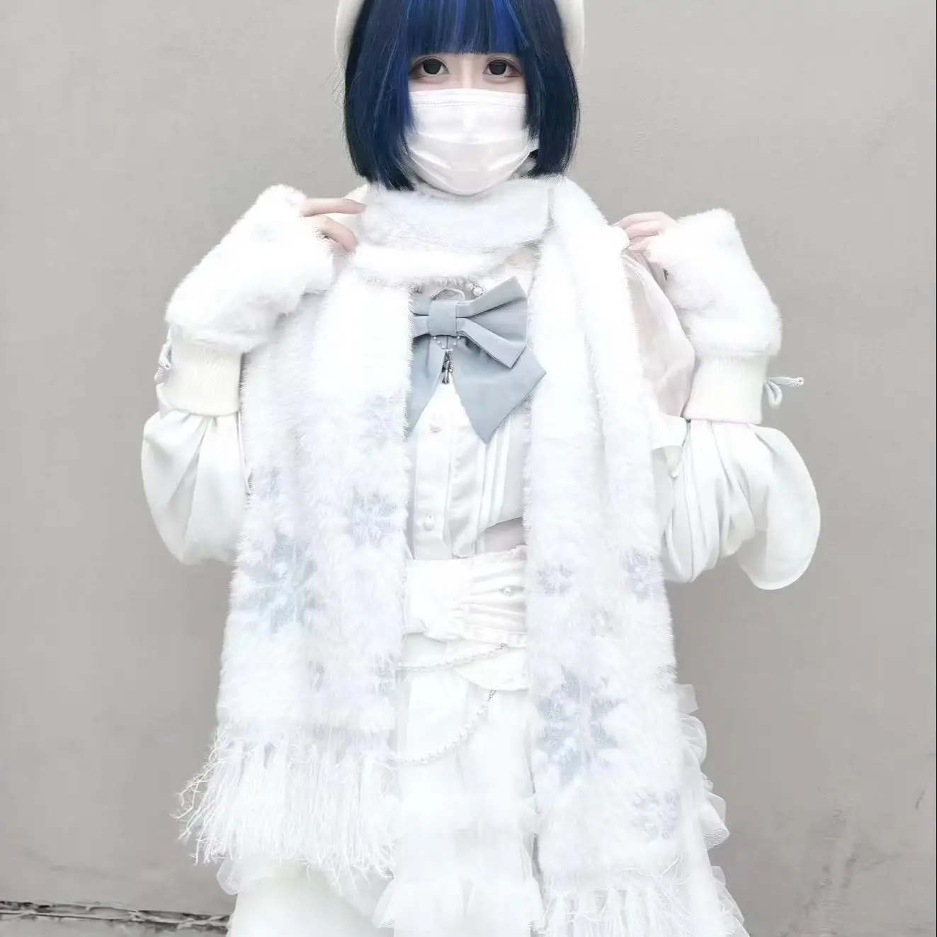 

Japanese New Autumn Winter Snowflake Scarf Original Faux Mink Fur Thicken Knitted Scarves Lolita Sweet Girl All-match Muffler