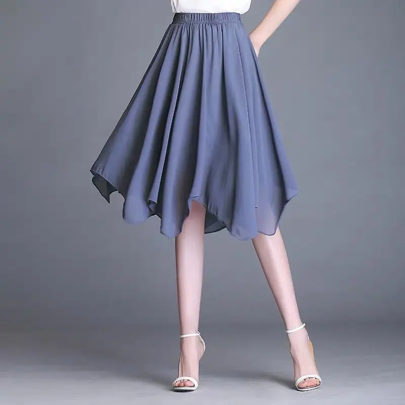 Black Pink Blue Purple  Women Elastic High Waist ruffle Asymmetric Skirts,  sweet sexy chiffon office skirts