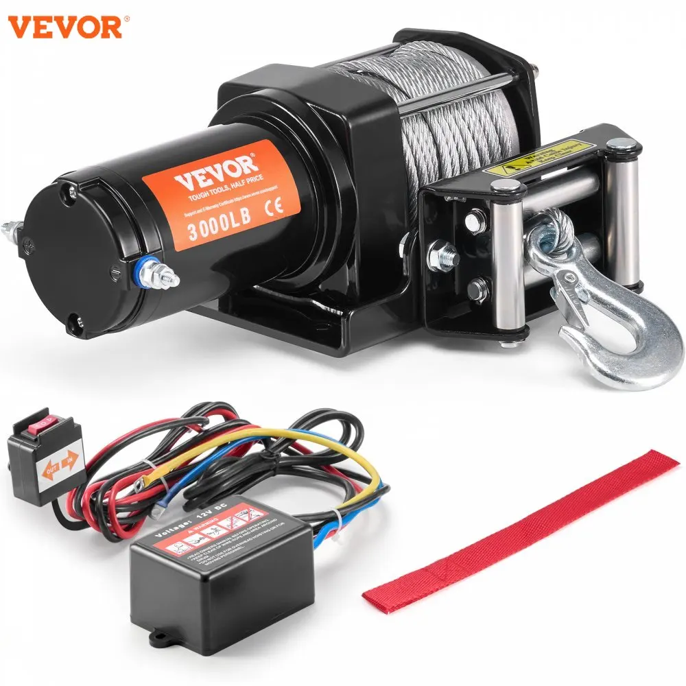 VEVOR Electric Winch Line Pull Capacity Winch with  Strands Steel Cable Roller Fairlead Wired Remote Control