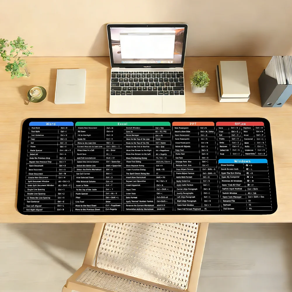 Alfombrilla de Ratón para Word, Excel y PPT, Antideslizante, con Borde Bloqueable, Accesorios para PC y Portátil, Alfombrilla de Goma XXL para Teclado de Oficina y Juegos