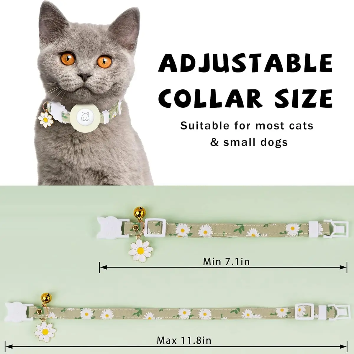 AirTag Cat Collar with Watertight  Airtag Holder and Safety Buckle, with Flower Charm & Bell for Girl Boy Cats Kitten Gatos Pet