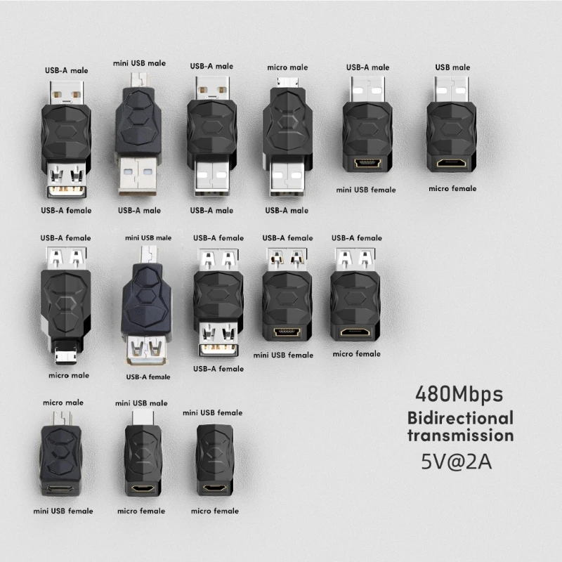 Usb to Micro USB Mini USB Adapter Two Way Converter Support Charging Data Sync 480Mbps Connector Two Way Adapter