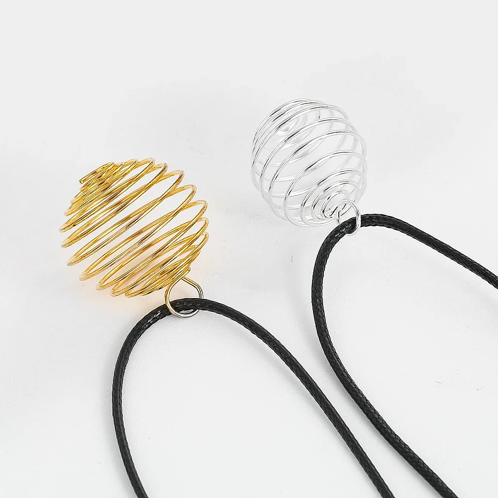Cage Spring Ball Pendant Necklace Metal Hollow Out Spiral Ball Shaped Pendant Charms Vehicle Decoration Chandelier Accessories