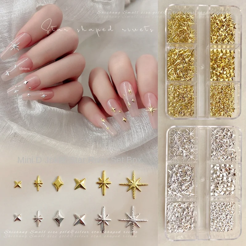 6Box Best-Selling Metal Silver Nail Charms Set – Starry Stud Nail Art Accessories for a Glamorous and Edgy Manicure Look