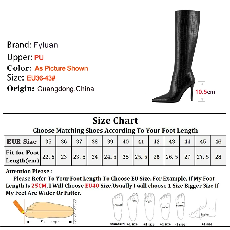 الخريف الشتاء الأسود المرأة حذاء برقبة للركبة حذاء برقبة للركبة رقيقة عالية الكعب 10.5 سنتيمتر أشار تو سيدة أحذية طويلة الأحذية حجم 36-43