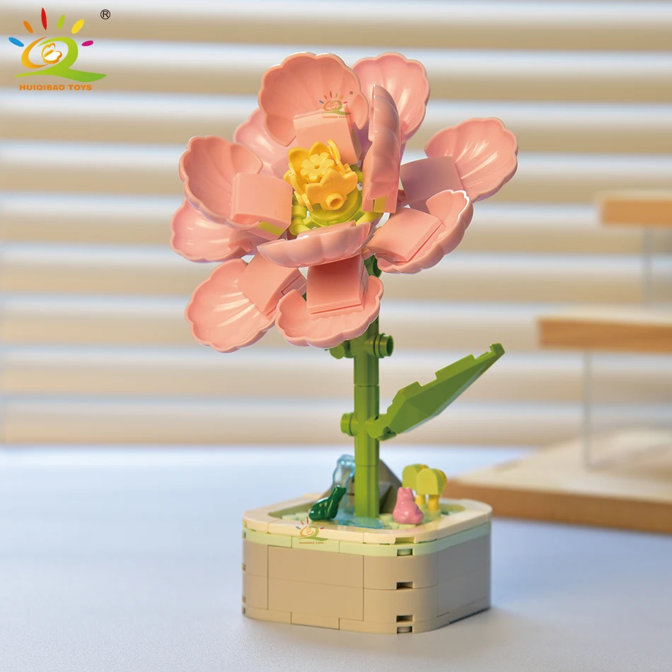 HUIQIBAO MOC-décennie s de construction de plantes en pot pour enfants, fleurs succulentes, bonsaï de vêtements, briques romantiques, modèle de bricolage, HP