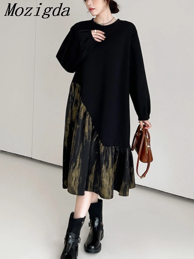 

Autumn Winter Loose Elegant Vintage Dress Women Patchwork Double-sided Brocade Gold Skirt Long Sleeved Ladies Dresses Vestidos