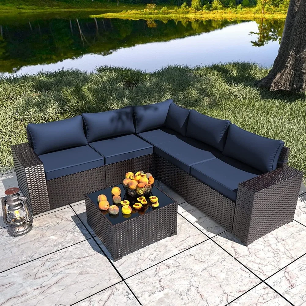 

Outdoor Patio Furniture Set, 6 Pieces Outdoor Furniture All Weather Patio Sectional Sofa PE Wicker Modular Conversation Sets wit