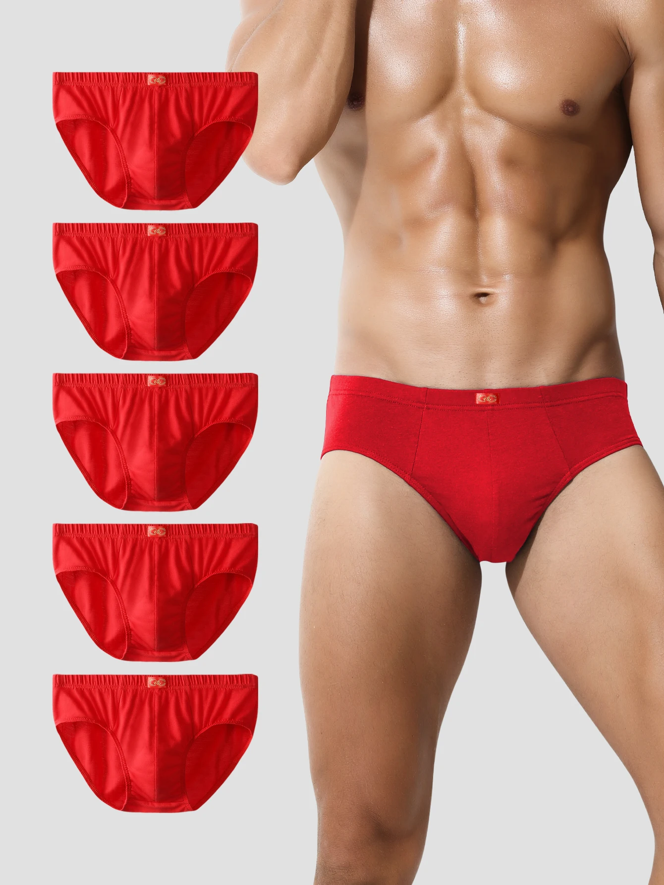 5 قطع ملابس داخلية رجالية لسن النمر، مثلث قطني كامل، أحمر ناصع، هدية زفاف، شورت بأربعة زوايا