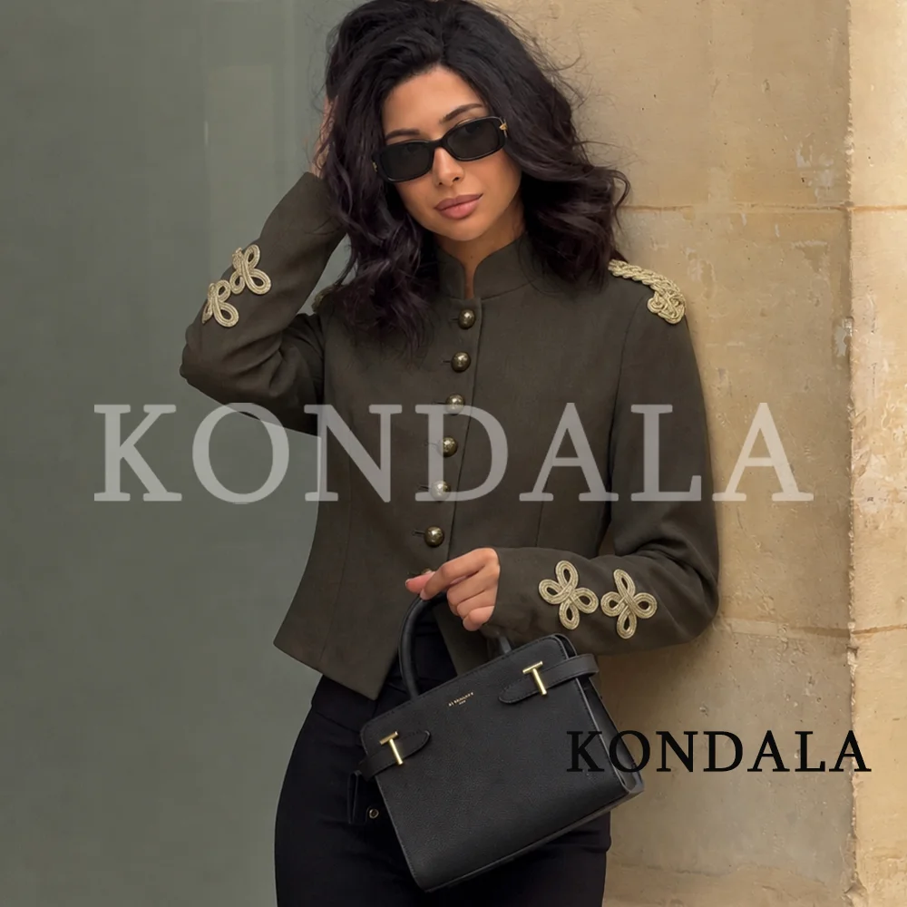 KONDALA Women Vintage Chic Epaulettes Blazer Trendy High Street Slim Blazer Jacket New 2026 Autumn Fashion Elegant Dinner Blazer