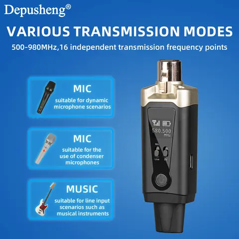 Depusheng MA5 Trådlöst Mikrofonsystem XLR Mikrofonkonverteradapter UHF Automatisk Sändareinställning För Kondensator Dynamisk Mikrofon 8 best sales Testare XLR - №4