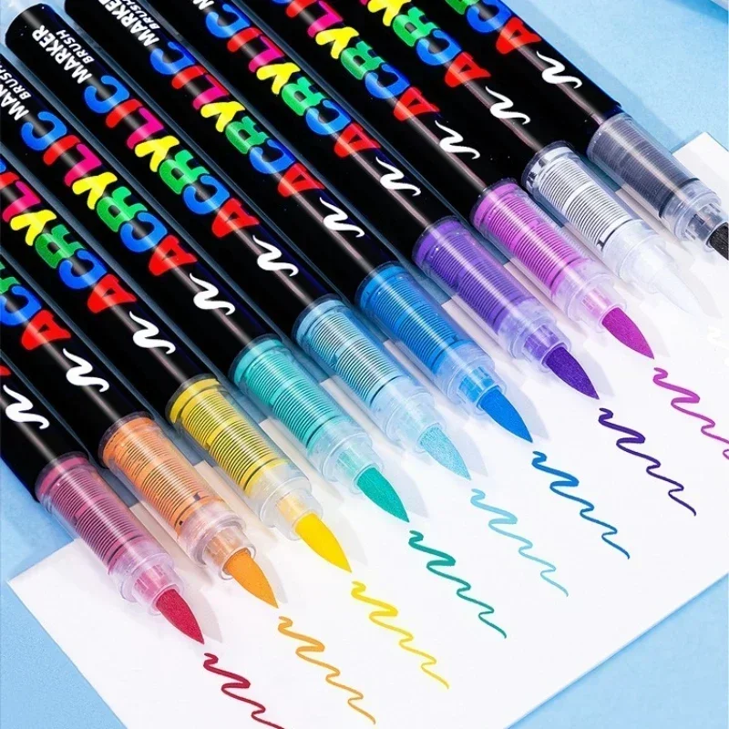 16 Colors Acrylic Markers Brush Pens for Fabric Rock Painting Pen Stone Ceramic Glass Canvas DIY Card Making Art Supplies