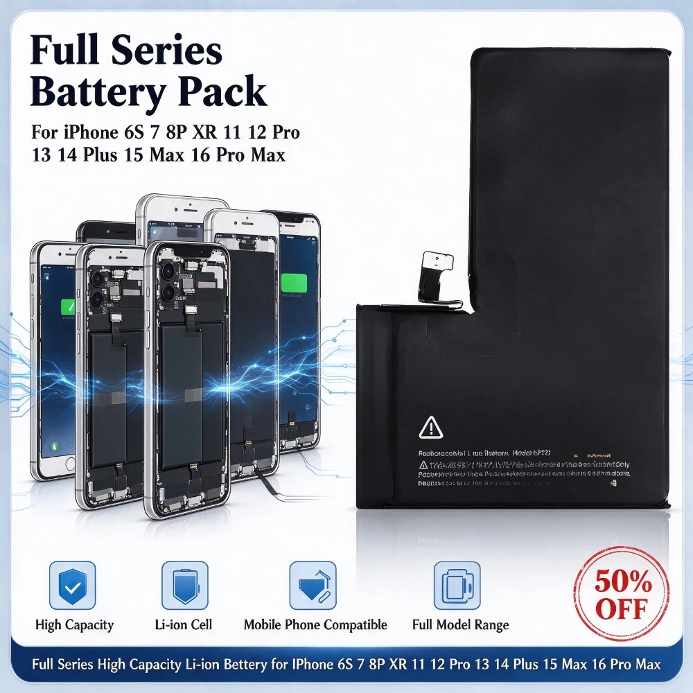 Full Series High Capacity Li-ion Replacement Battery for IPhone 6S 7 8P XR 11 12 Pro 13 14 Plus 16 Pro Max Mobile Phone Battery
