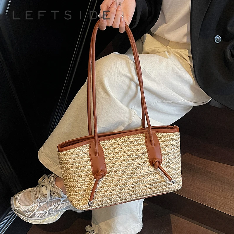

LEFTSIDE Big Woven Straw Shoulder Bags for Women 2025 New Summer French Style Raffia Tote Bag Females Beach Bags Travel Handbags