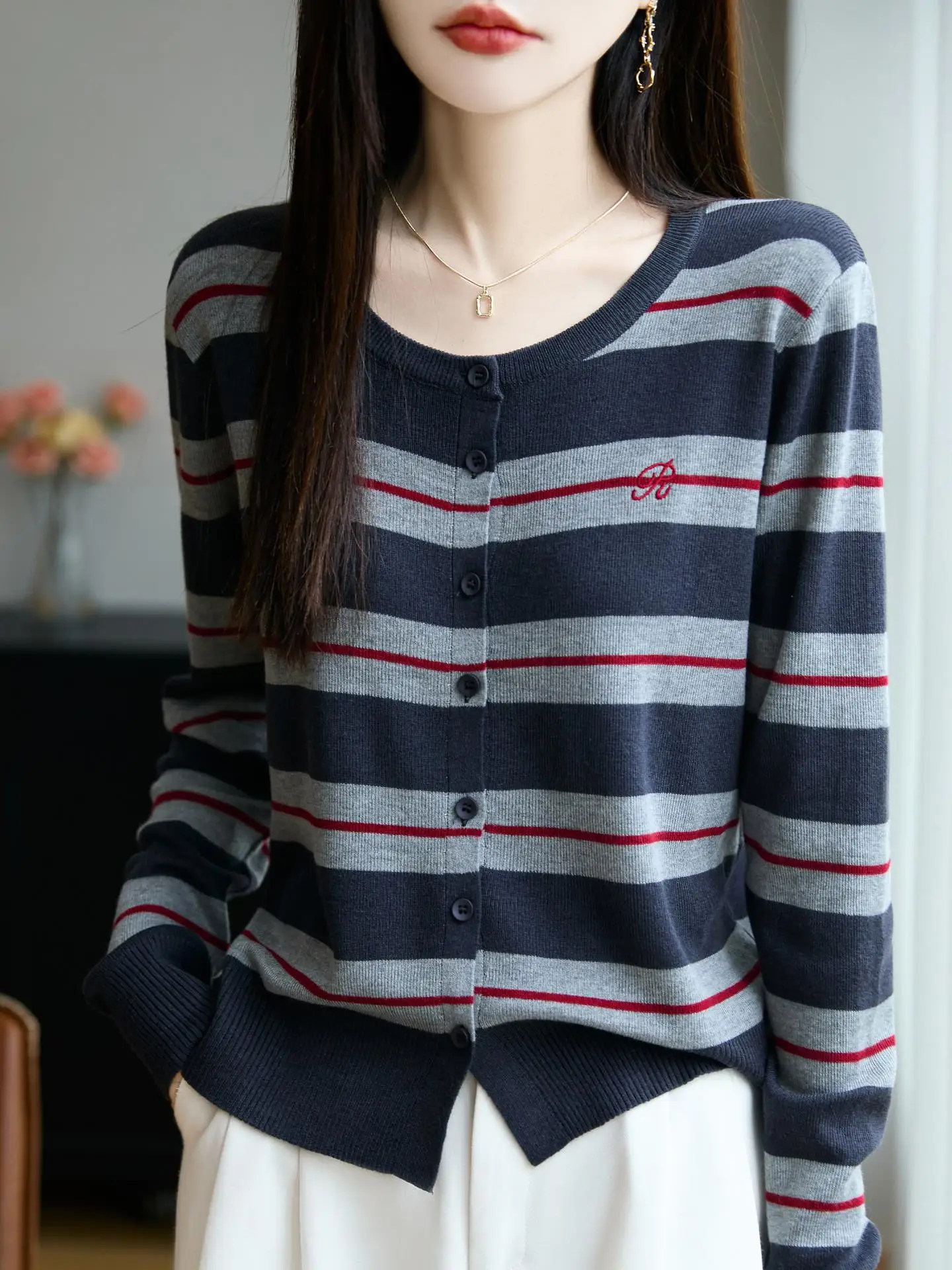 

Женский вязаный кардиган в полоску с цветовыми блоками, тонкой вязки, для весны и осени, с длинными рукавами, легкий, для многослойных образов, для кондиционированных помещений