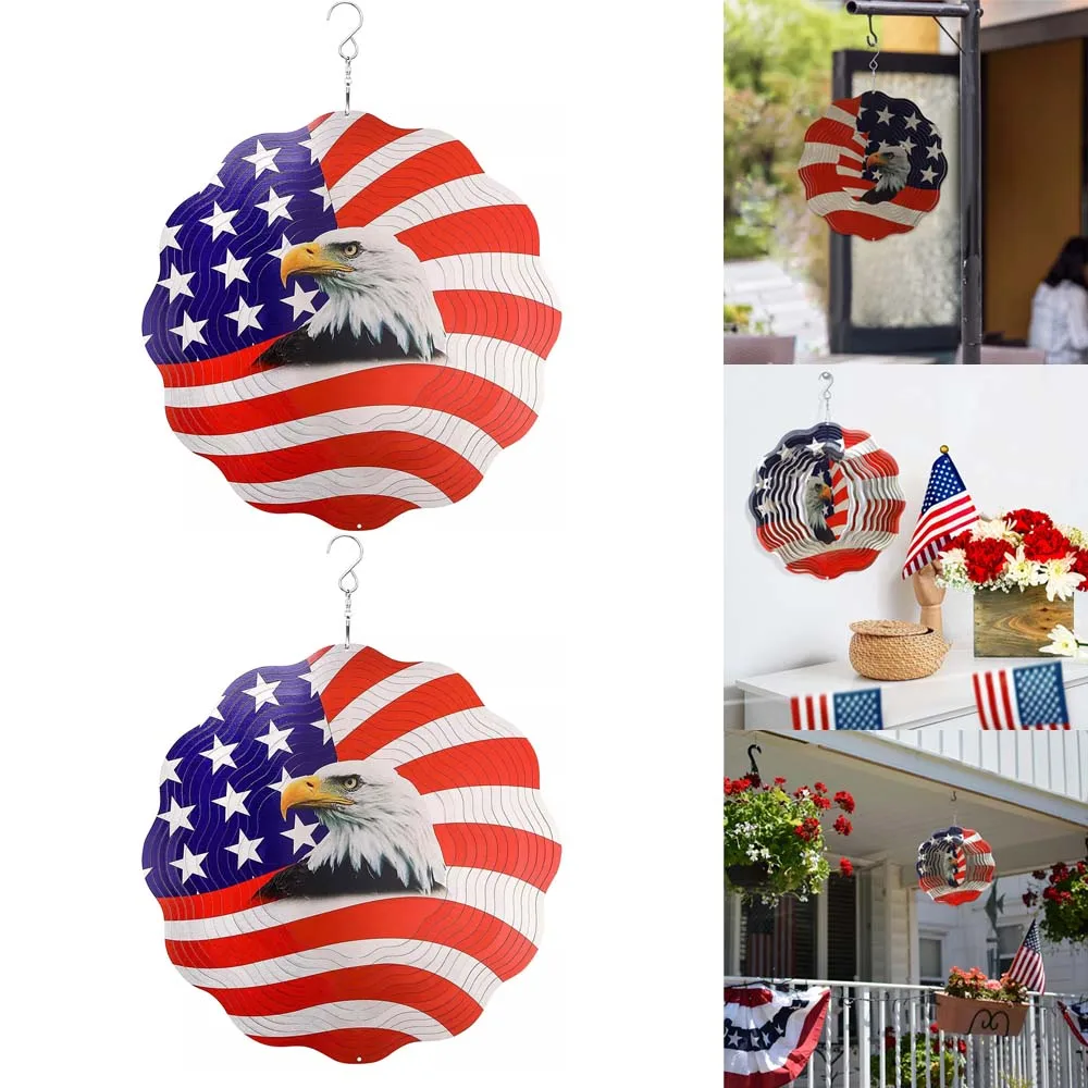 

Metal Patriotic Wind Sculptur Spinner Independence Day Wind Chime Mirror Memorial Wind Chimes Hanging Pendant for Party Supplies