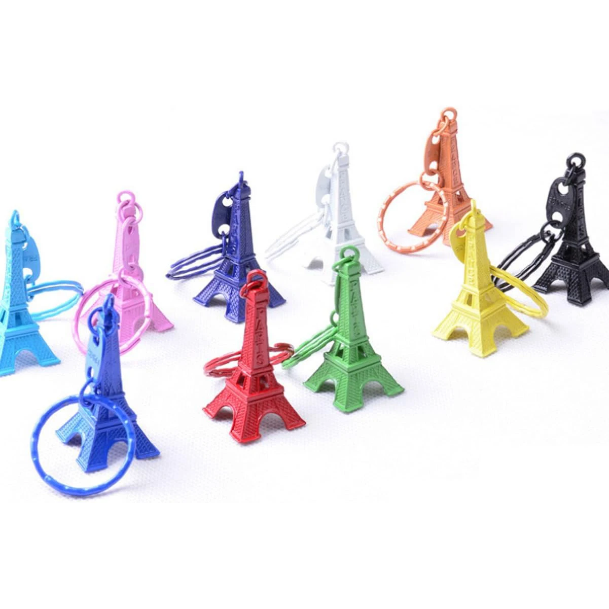 10Pcs Paris Eiffel Tower Keychain Mini Eiffel Tower Keyring Candy Color Key Ring 10 Colors