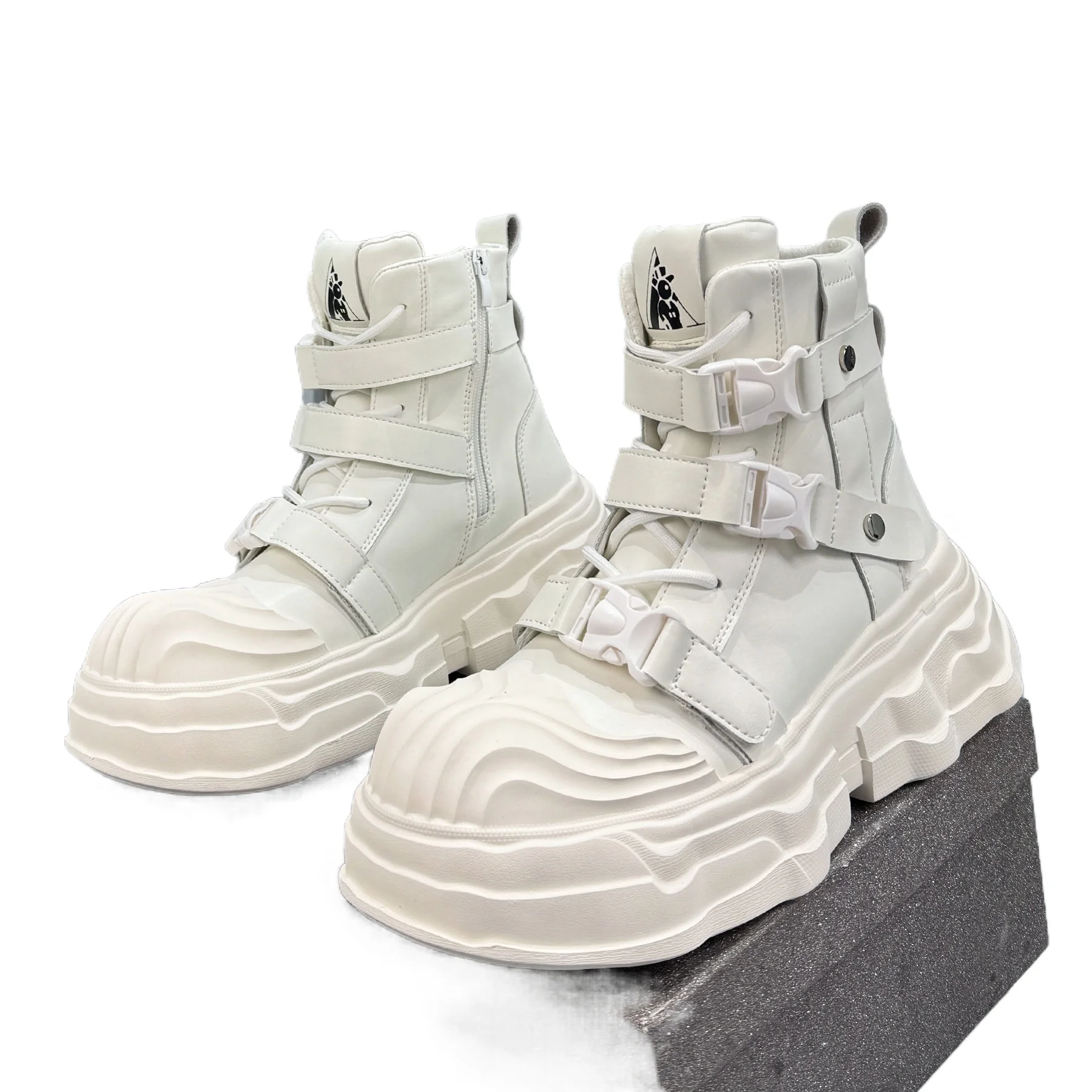 Black White High-top Men's Casual Shoes Big Head Thick Sole Ankle Boots Men Waterproof  Platform Men Short Boots
